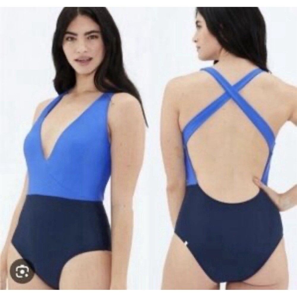 Summersalt deep dive one-piece swimsuit Sz 4 blue colorblock design